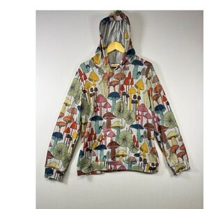 L.A. Soul Mushroom Print Hoodie Women Large Gray Multi Botanical Cottagecore